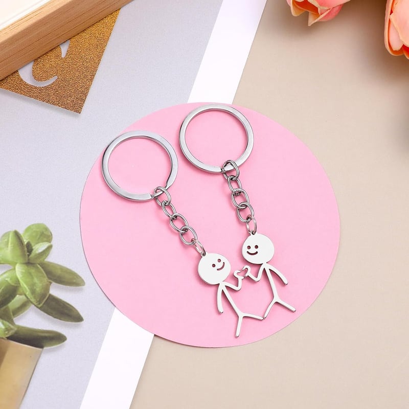 Partner Schlüsselanhänger Set aus Edelstahl – Herz-Finger Geschenk für Paare