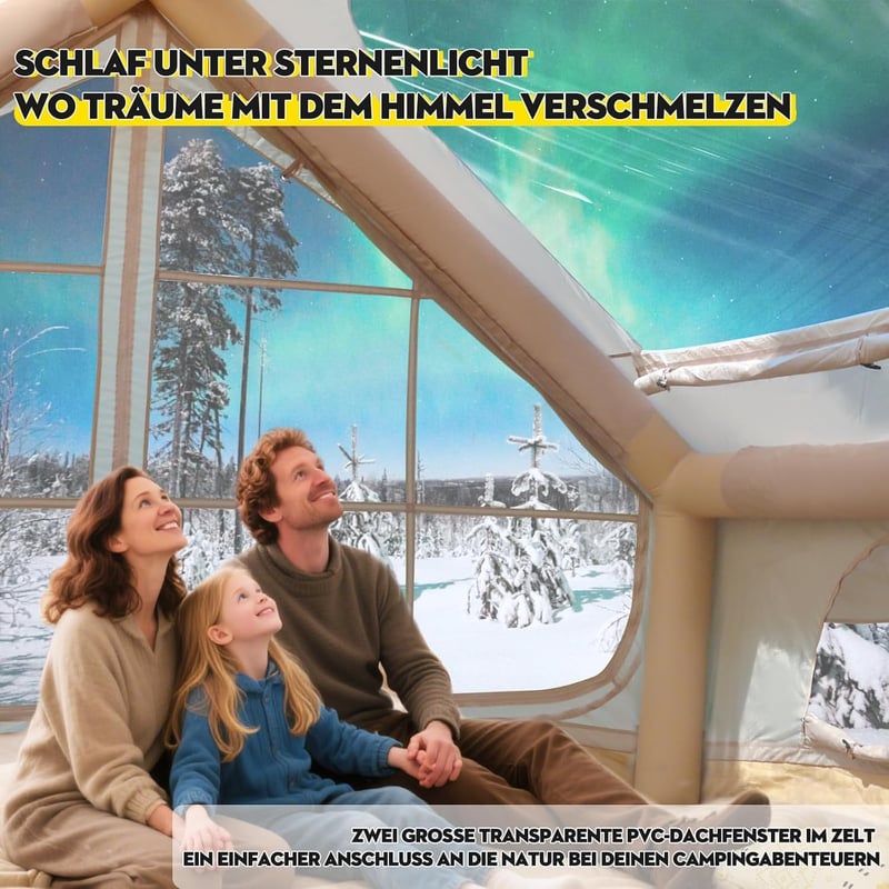 Glamping Campingzelt für 2-4 Personen, wasser- und winddicht, mit Pumpe