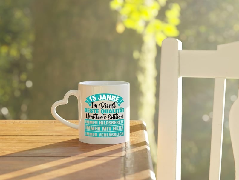 15 Jahre im Dienst | Herzhenkel Kaffeetasse für Familien-Feier