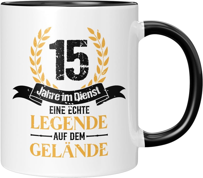 Jubiläumsgeschenk: Kaffeebecher 330 ml für 15 Jahre im Dienst