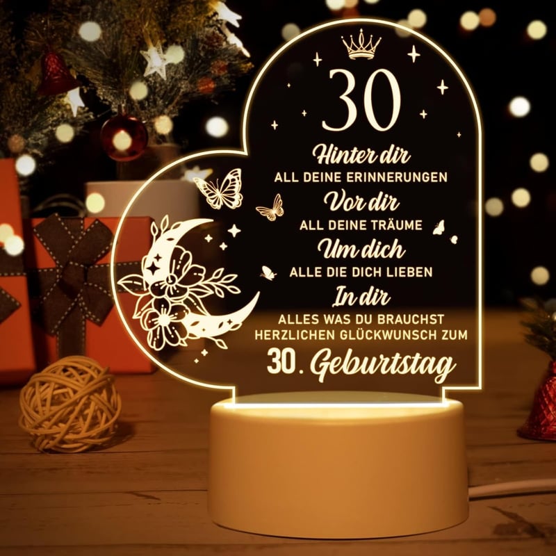 30. Geburtstag Nachtlicht aus Acryl für Frauen und Männer