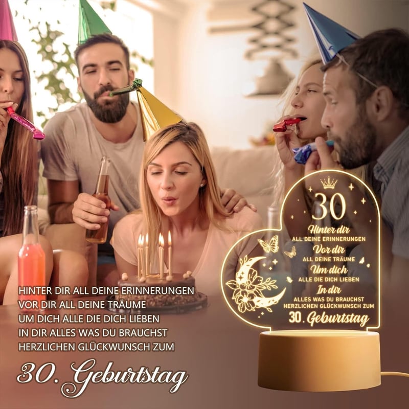 30. Geburtstag Nachtlicht aus Acryl für Frauen und Männer