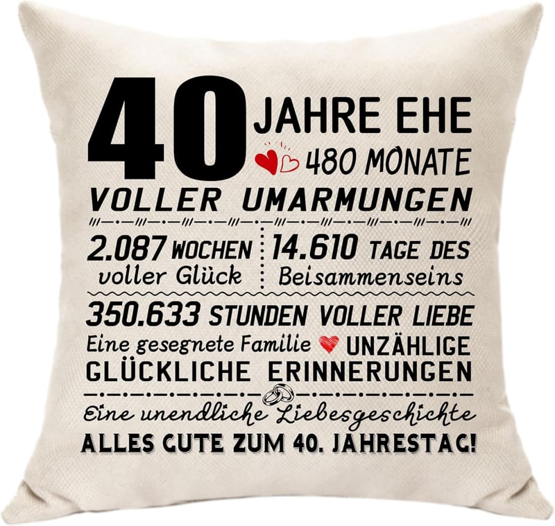 Rubinhochzeit Geschenk: Kissenbezug für Paare, 40 Jahre Ehe
