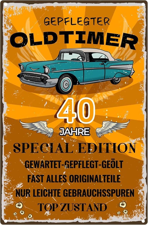 Klassisches Metallschild zum 40. Geburtstag für Männer, 20x30 cm