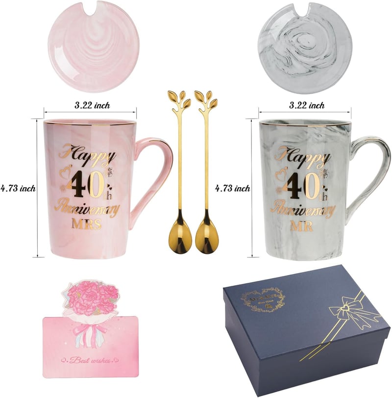 Rubinhochzeit Tassen Set aus Keramik – 40. Bröllopsdag gåvor