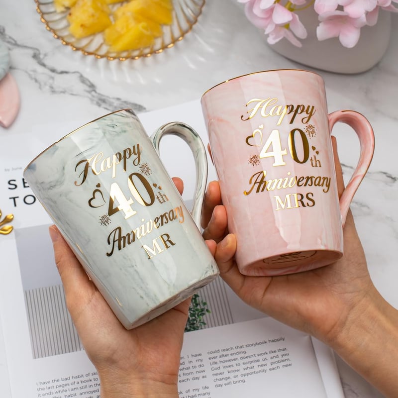 Rubinhochzeit Tassen Set aus Keramik – 40. Bröllopsdag gåvor