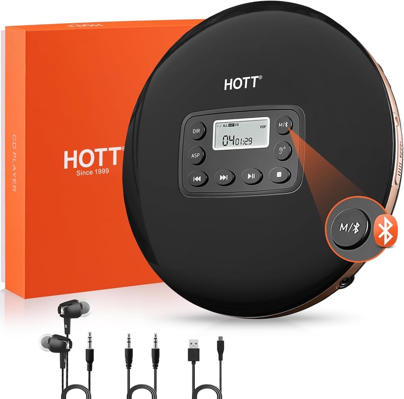 Bluetooth CD-Player tragbar mit Kopfhörer und AUX, aufladbar
