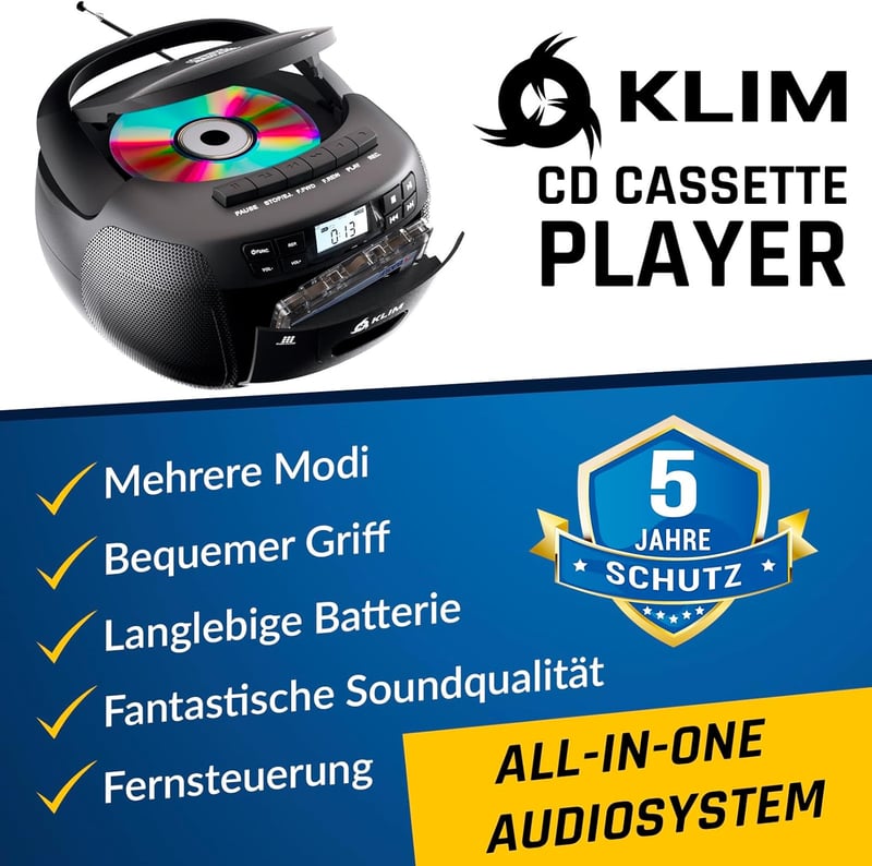 Kompakter CD-Player mit Kassette, Radio und Bluetooth-Funktion