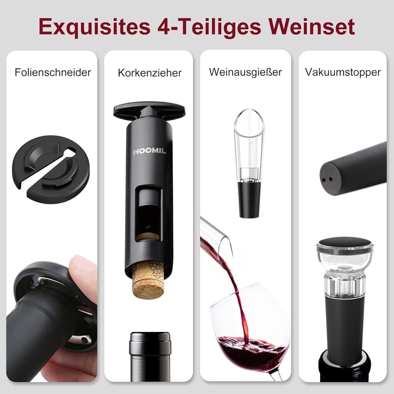 Profi Weinöffner Set 4-in-1 mit Folienschneider und Vakuumverschluss