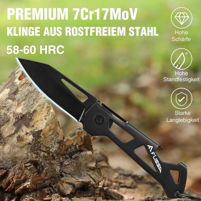 FLISSA Mini Taschenmesser 47mm mit Flaschenöffner, EDC-Werkzeug