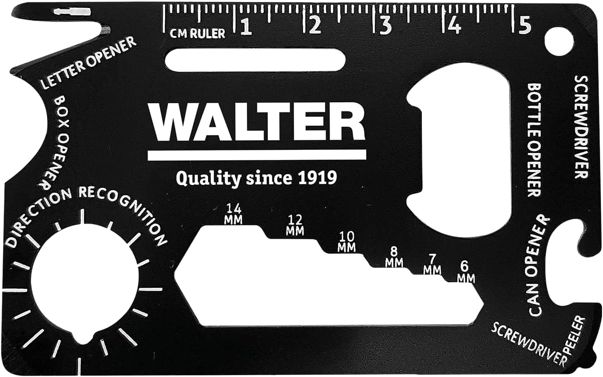WALTER Multicard Tool – 17-in-1 Mini-Werkzeug für Geldbörse und Schlüsselbund