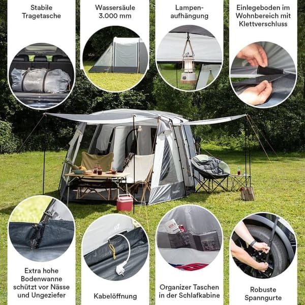 Skandika Pitea XL Heckzelt für 4 Personen | Wasserdichtes Campingzelt mit 2 m Stehhöhe