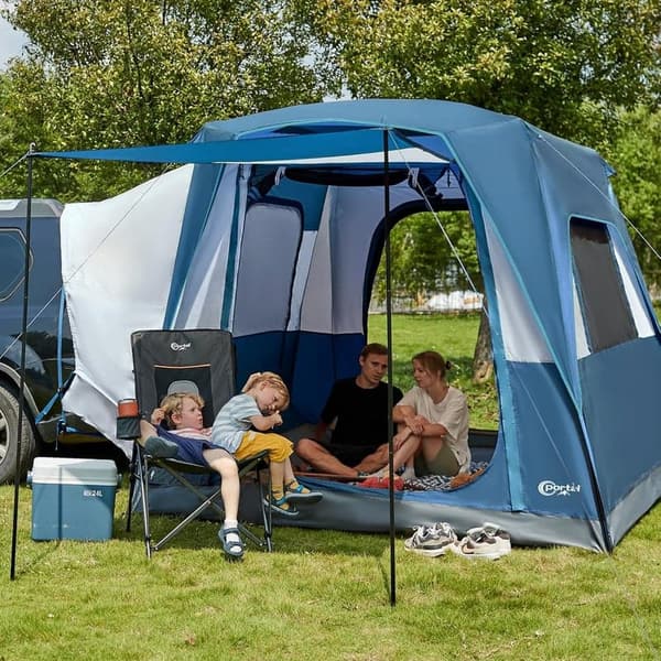 Familienzelt 4-5 Personen mit Sonnensegel, wasserdicht 3000mm, 2-in-1