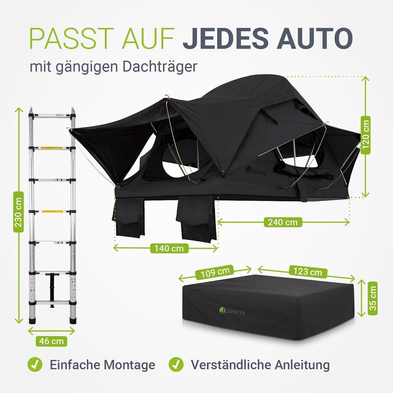 Juskys Autodachzelt Lago - Robust, wasserabweisend, UV-Schutz für Camping