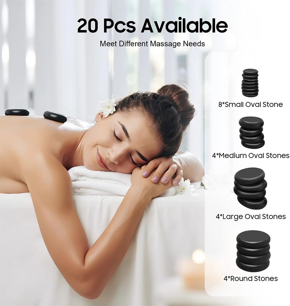 Hot Stone Massage Set mit 20 Basaltsteinen – Ideal für Spa und Entspannung