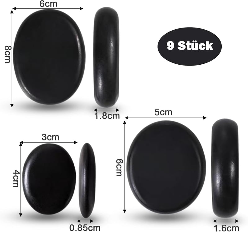 Hot Stone Massage Set mit 9 Basaltsteinen für Spa und Entspannung