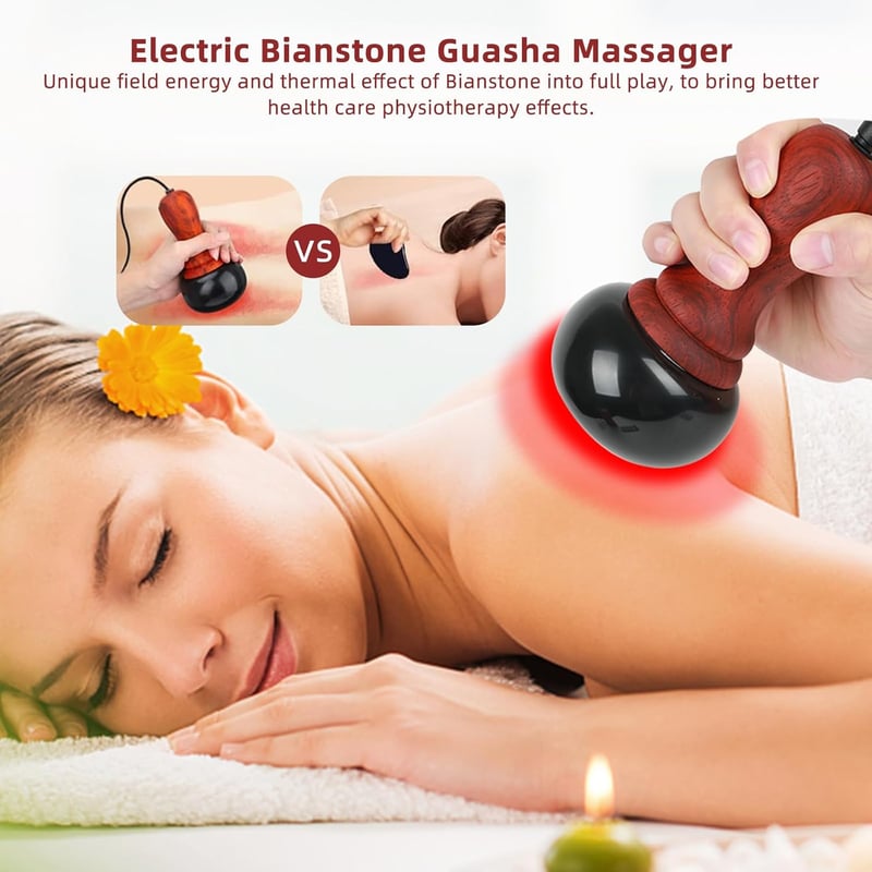 Heißsteine-Massage-Set mit 5-Gänge Wärmegerät und Gua Sha Werkzeug
