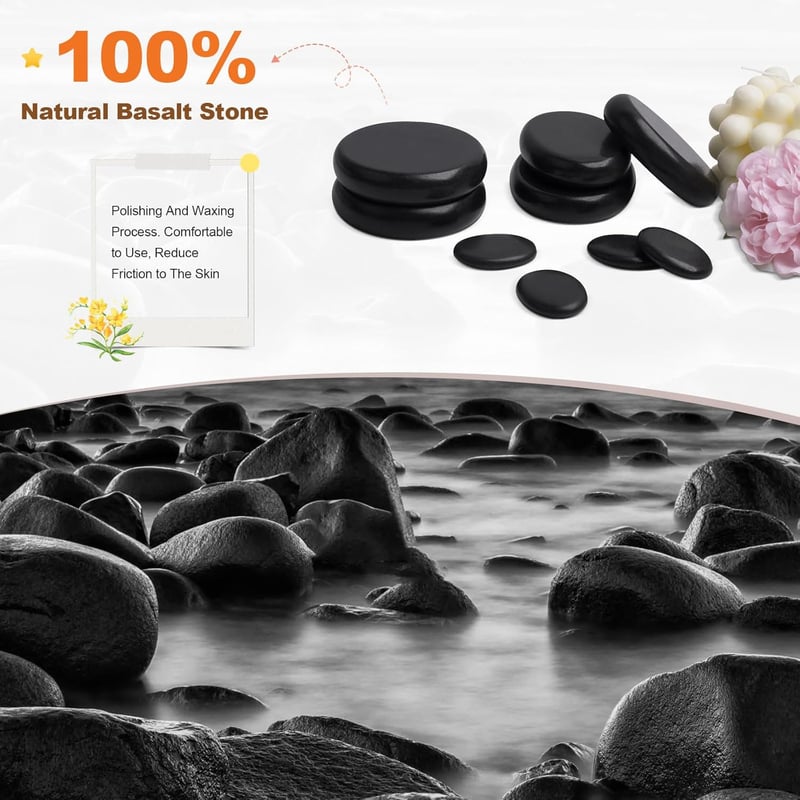 Hot Stone Massage Set mit 9 Basaltsteinen im Heizkoffer für Wellness