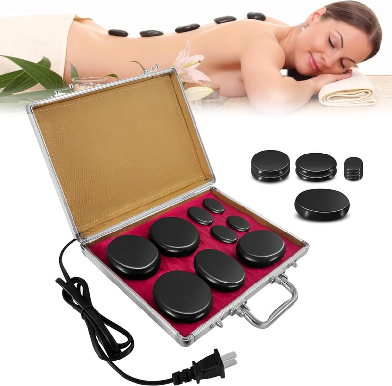 Heißes Steinmassage-Set mit Heizbox – 9 Steine für Entspannung