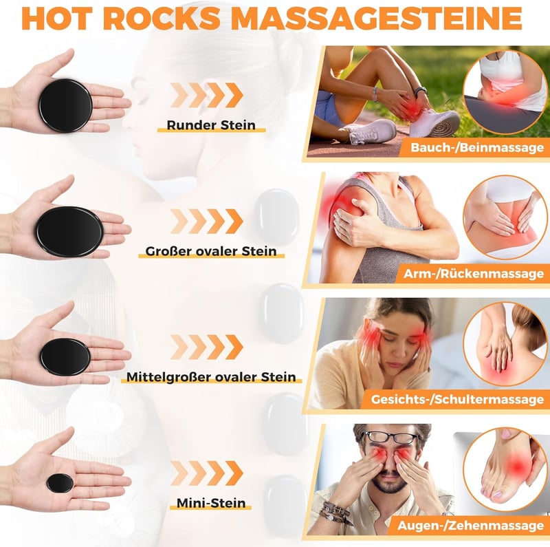 Heißes Steinmassage-Set mit Heizbox – 9 Steine für Entspannung
