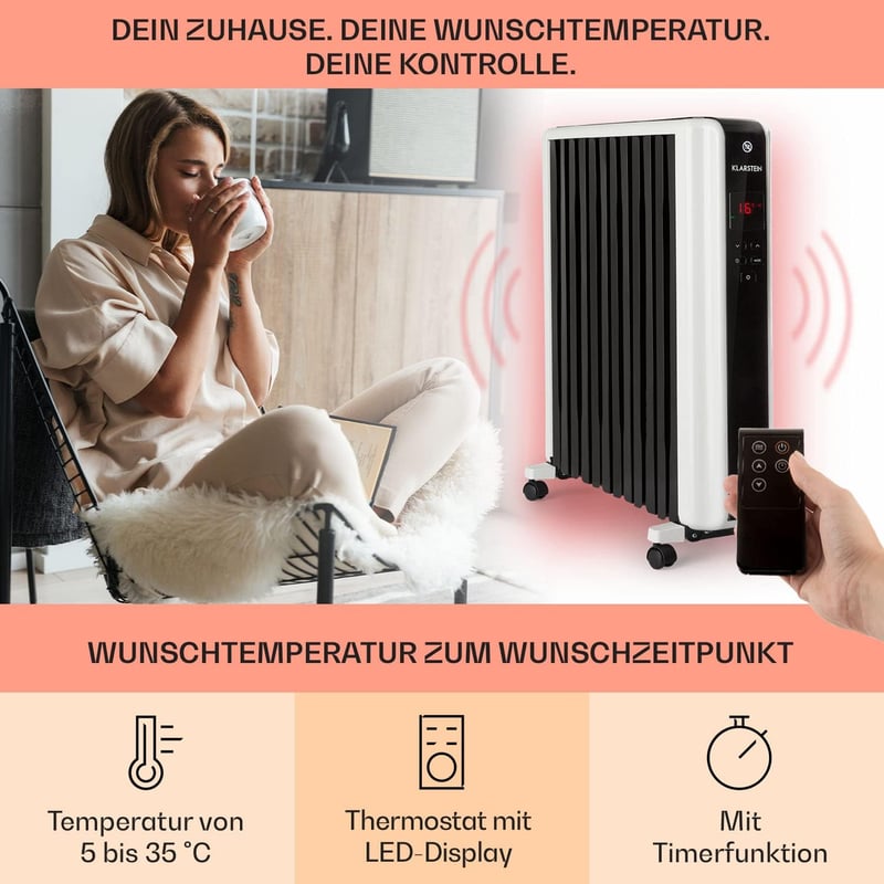 Klarstein Thermaxx 2500 Ölradiator mit LED-Display und 24h-Timer