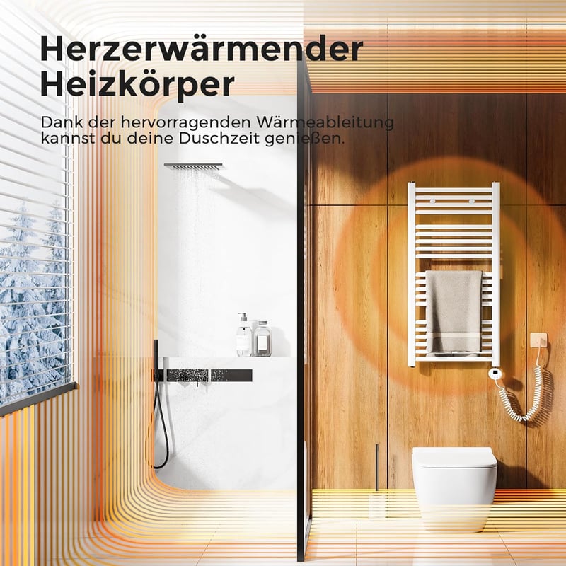Heilmetz® Elektrischer Badheizkörper 1000x400mm mit Thermostat, 300W, Weiß