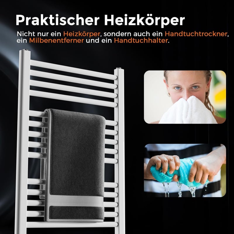 Heilmetz® Elektrischer Badheizkörper 1000x400mm mit Thermostat, 300W, Weiß