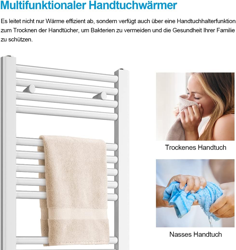 Elektrischer Handtuchwärmer 100x60cm mit digitalem Thermostat, Weiß