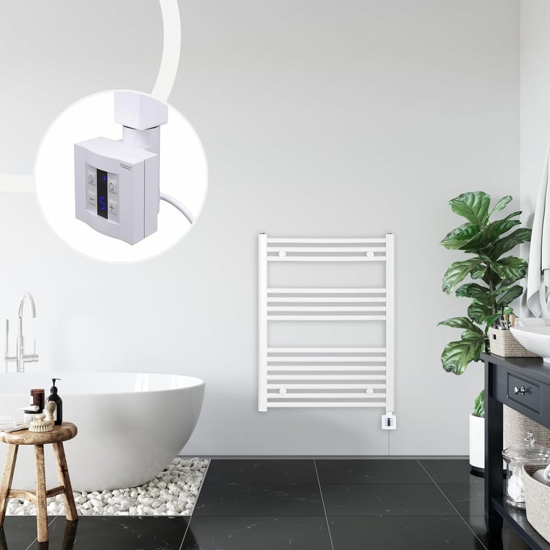 Elektrischer Badheizkörper Weiß gebogen mit Timer-Funktion 775x750