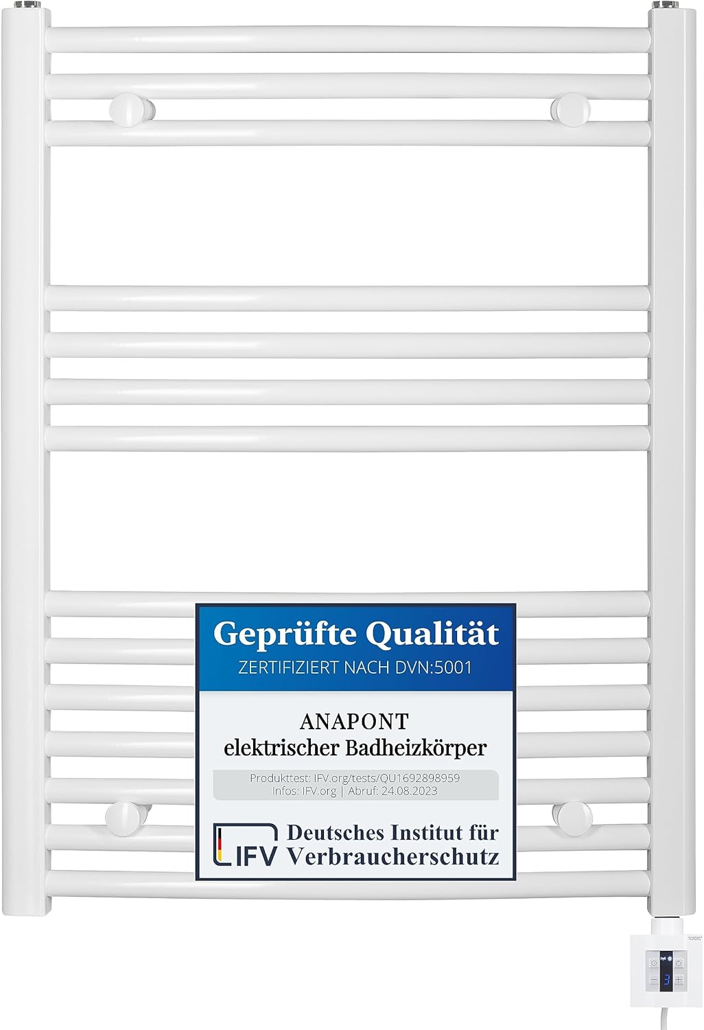 Elektrischer Badheizkörper Weiß gebogen mit Timer-Funktion 775x750
