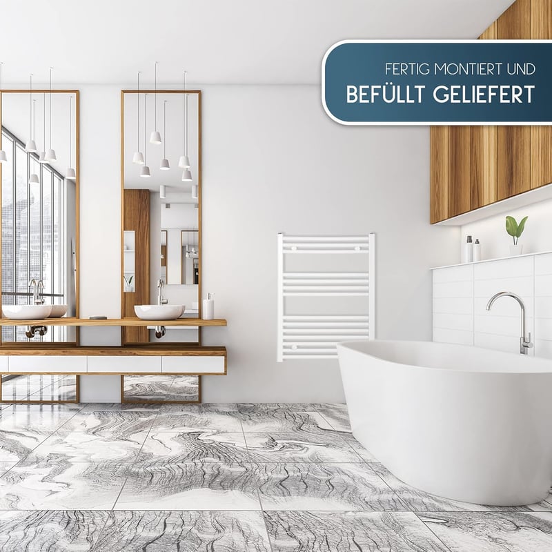 Elektrischer Badheizkörper Weiß gebogen mit Timer-Funktion 775x750