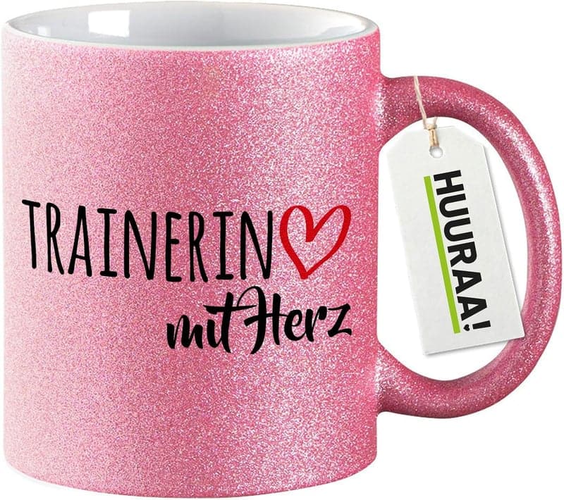 Glitzer Kaffee-Becher für Trainerinnen, 330ml, pink