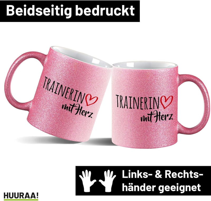 Glitzer Kaffee-Becher für Trainerinnen, 330ml, pink