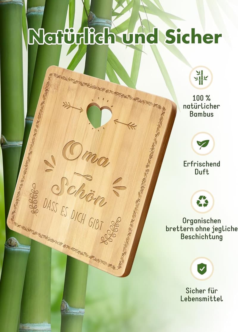 Geschenk zum Geburtstag: Bambus Schneidebrett für die beste Oma