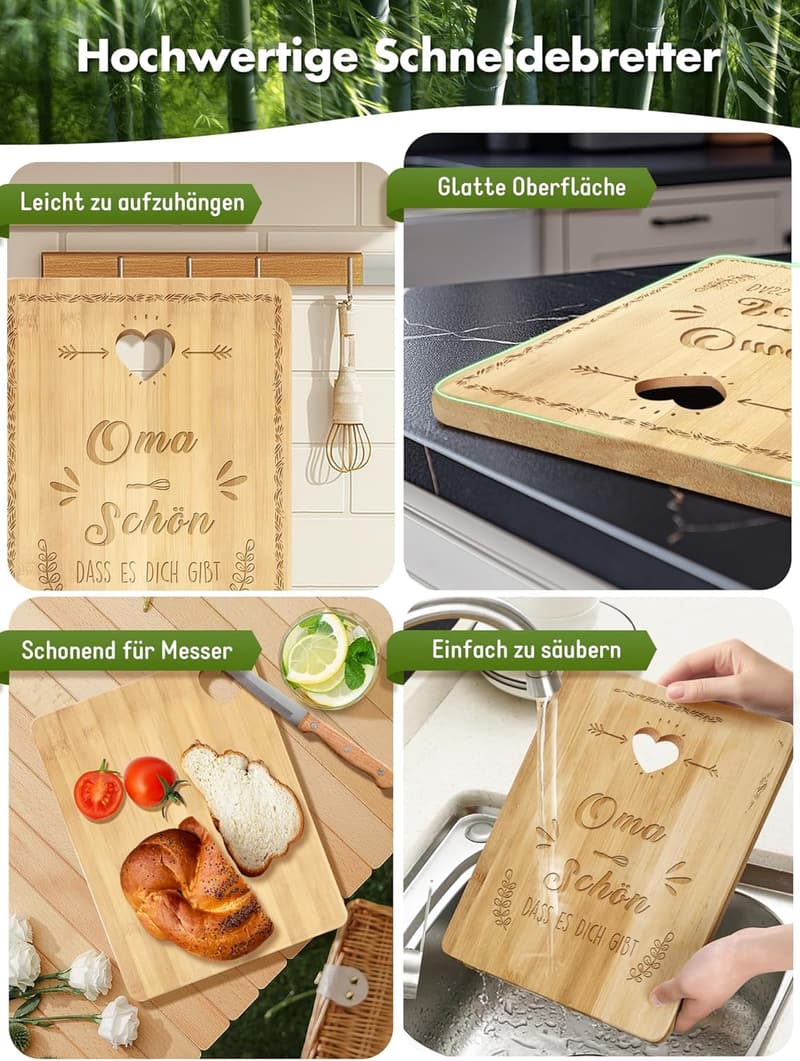 Geschenk zum Geburtstag: Bambus Schneidebrett für die beste Oma