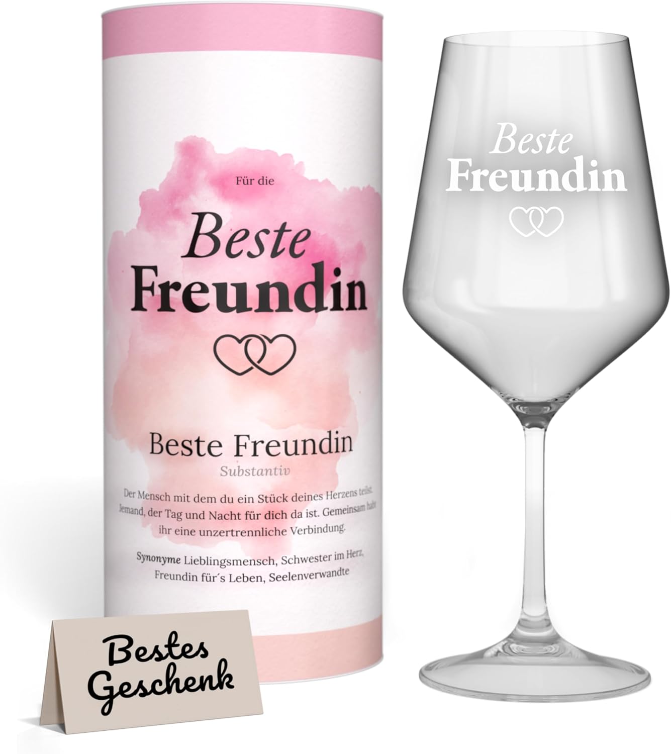 Geschenk für beste Freundin: Weinglas XL (530ml) mit Gravur in Geschenkbox