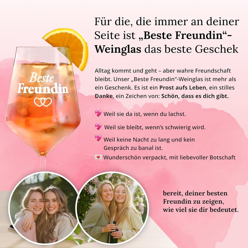 Geschenk für beste Freundin: Weinglas XL (530ml) mit Gravur in Geschenkbox