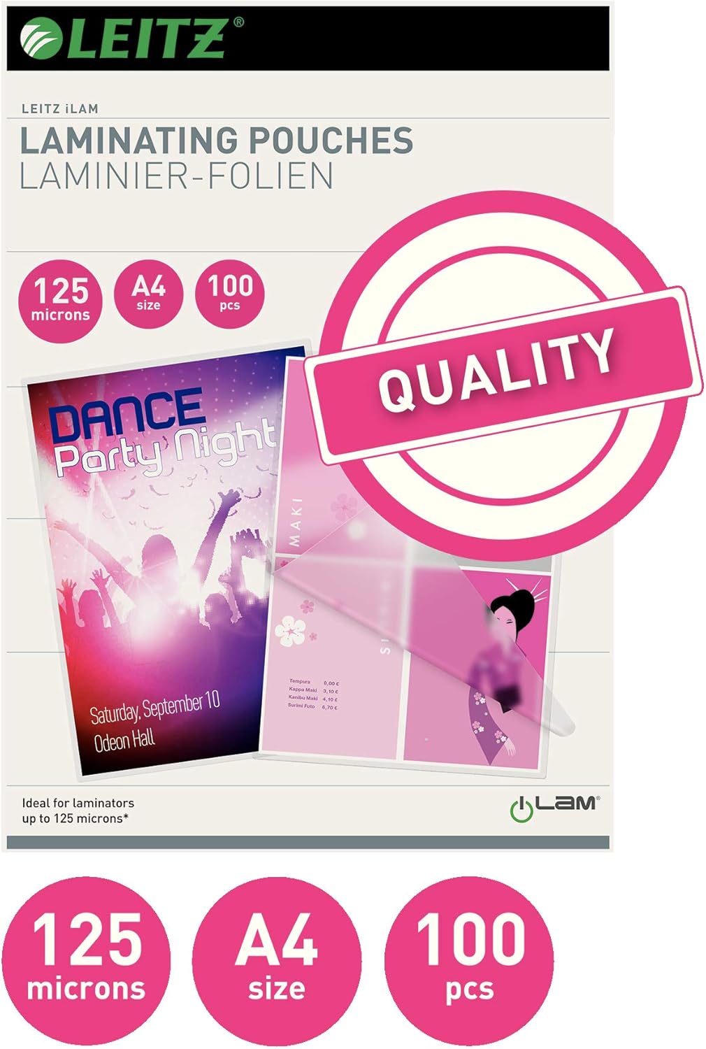Leitz A4 Heißlaminierfolien 125 mic, 25er Pack, abgerundete Ecken, glänzend