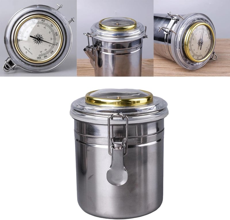 Edelstahl Humidor für Tabak, Kaffee und Tee mit Hygrometer-Deckel