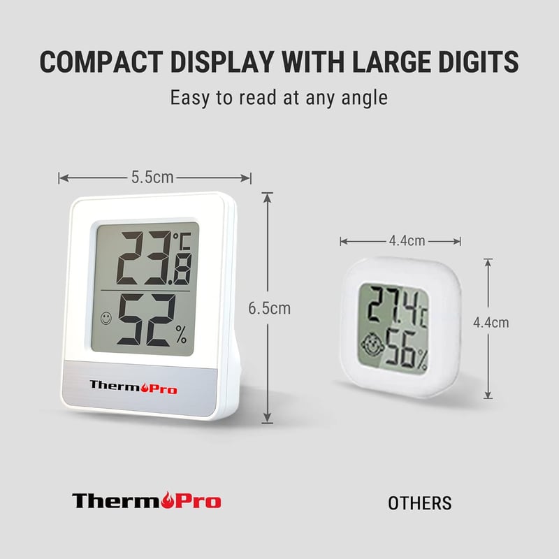 ThermoPro TP49W-3 digitales Mini Thermo-Hygrometer mit Smiley-Indikator