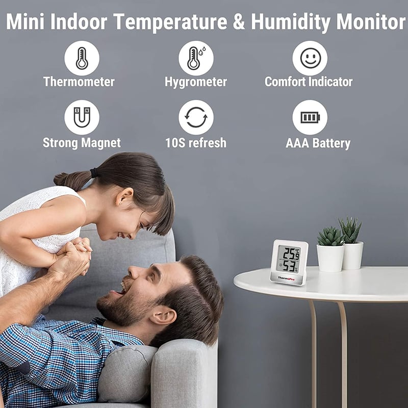ThermoPro TP49W-3 digitales Mini Thermo-Hygrometer mit Smiley-Indikator