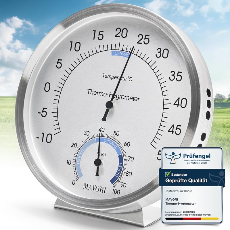 Edelstahl Hygrometer & Thermometer 2in1 für gesundes Raumklima