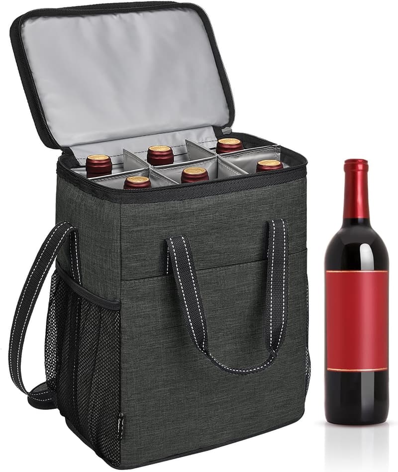 Kühltasche für 6 Flaschen – Handtasche für Picknick und Camping, Schwarz