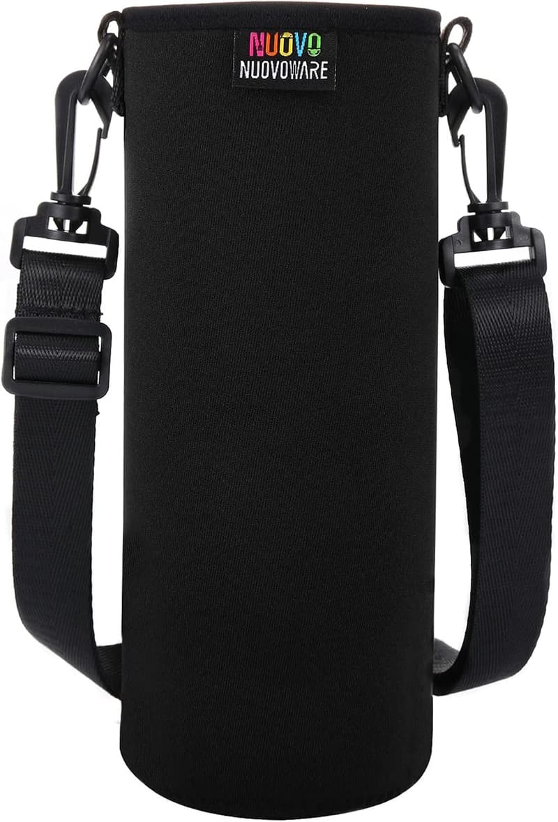 Isolierter Trinkflaschenhalter aus Neopren mit verstellbarem Schultergurt, L Schwarz