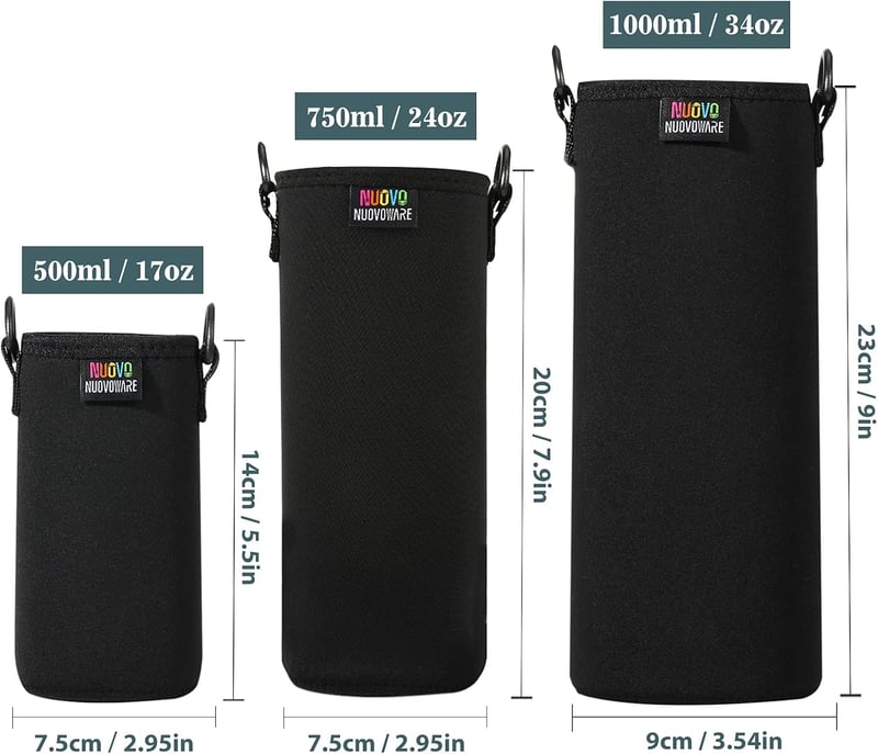 Isolierter Trinkflaschenhalter aus Neopren mit verstellbarem Schultergurt, L Schwarz