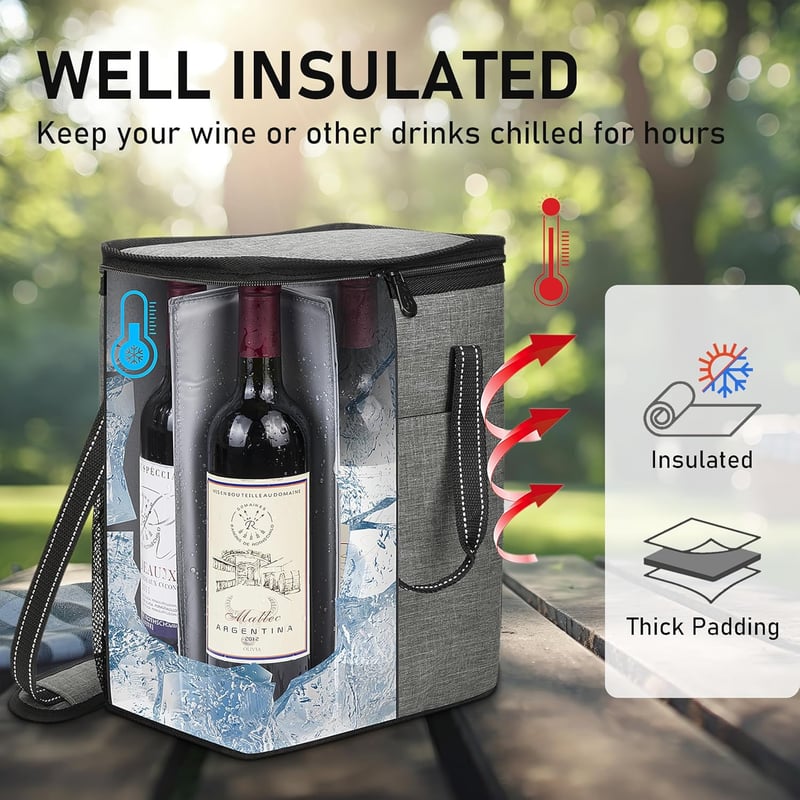 Kleine Kühltasche für Wein & Bier - Isoliert mit Schultergurt, ideal für Picknick