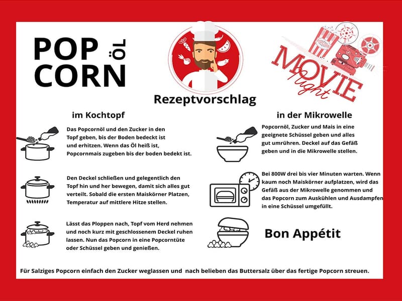 XL Beutel frisches Kinopopcorn Set (500g + Öl)