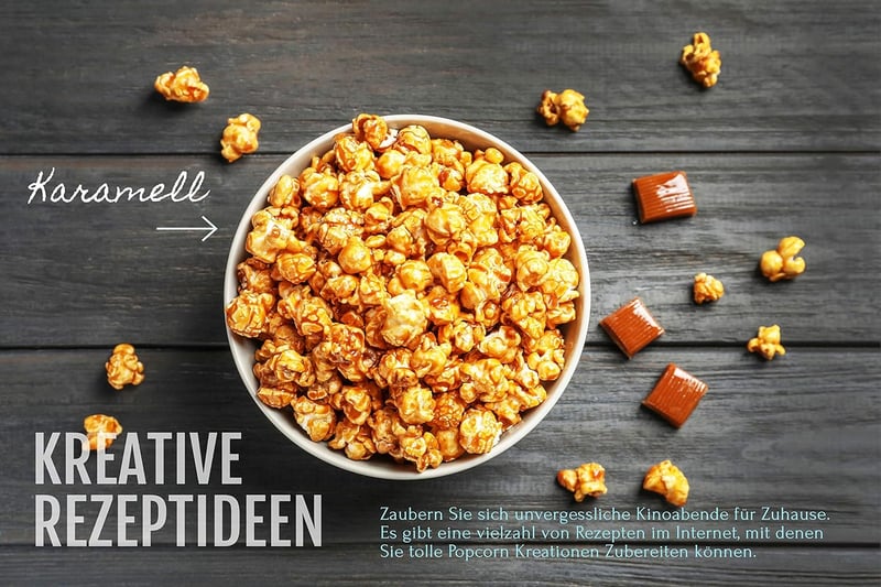 Popcornset für Partys: 500g Popcornmais, 250ml Butteraroma-Öl, 300g Zucker