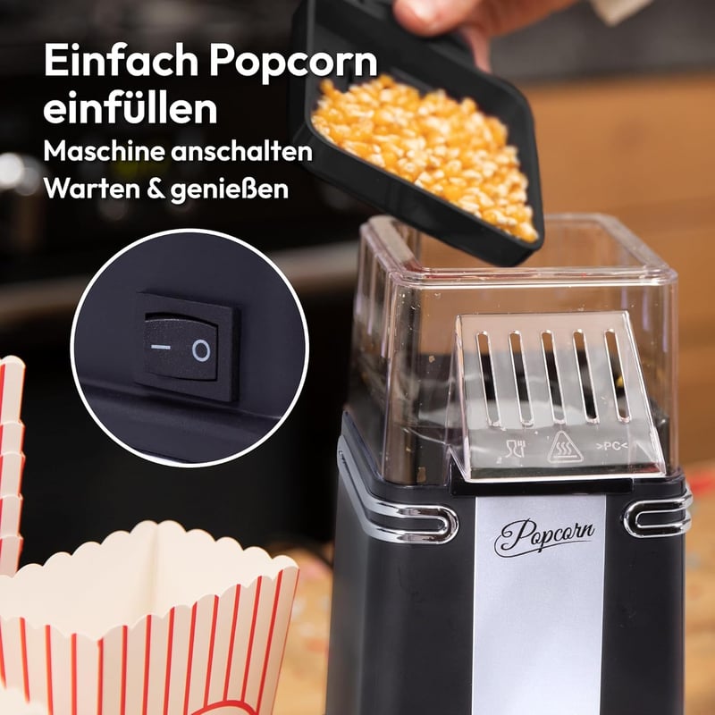 Retro Heißluft-Popcornmaschine - Fettfreies Popcorn für Zuhause