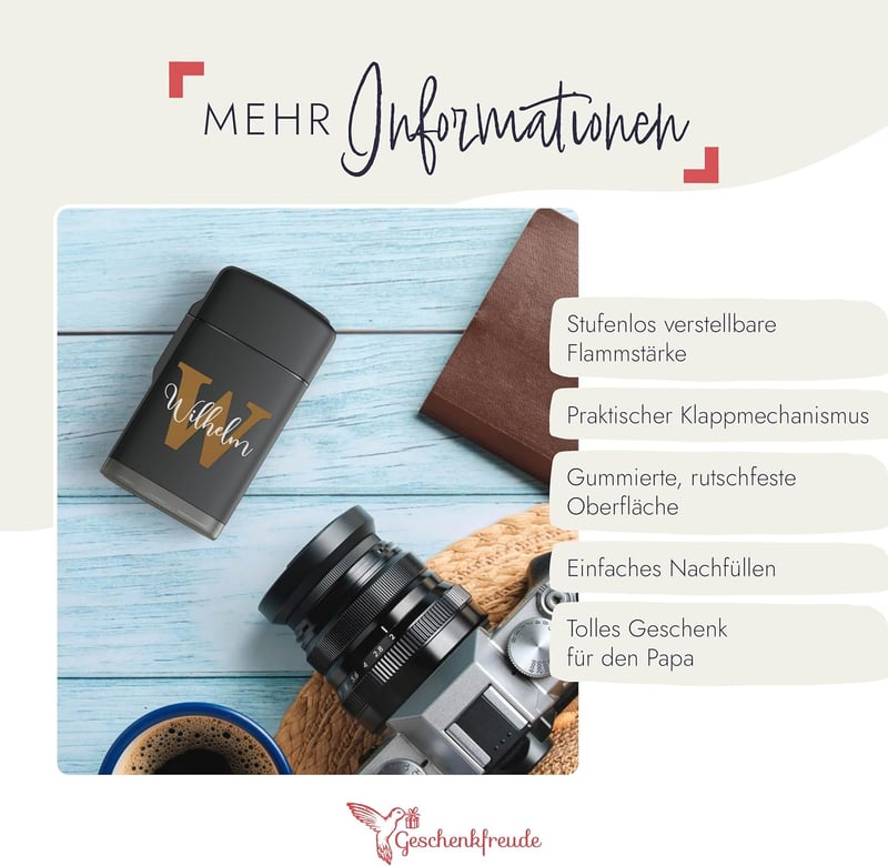 Personalisierbares Sturmfeuerzeug mit Initialen - Hochwertiger UV-Druck - Geschenk für Männer